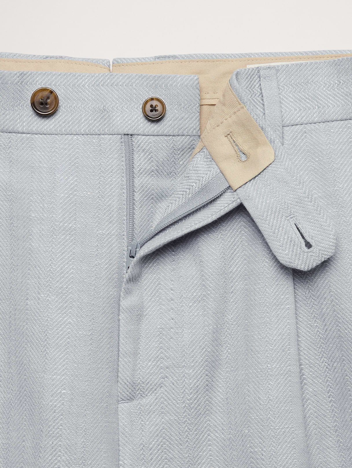 Tailored Slim-Fit Herringbone Linen-Merino Suit Pant - Light Blue Texture