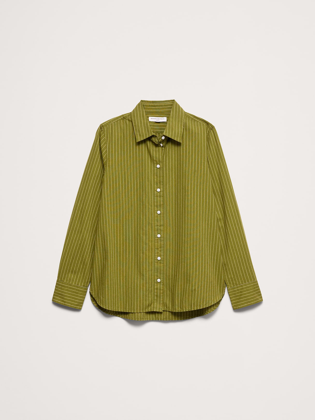 The Everyday Shirt in Cotton Poplin - Green Pinstripe