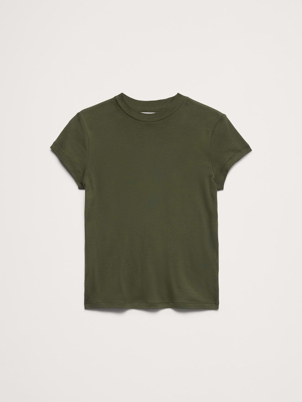 Airy Cotton Mock-Neck T-Shirt - Rifle Green