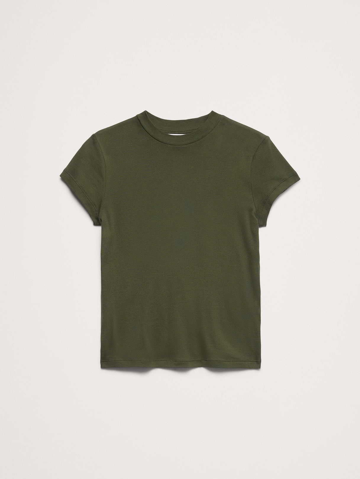 Airy Cotton Mock-Neck T-Shirt - Rifle Green