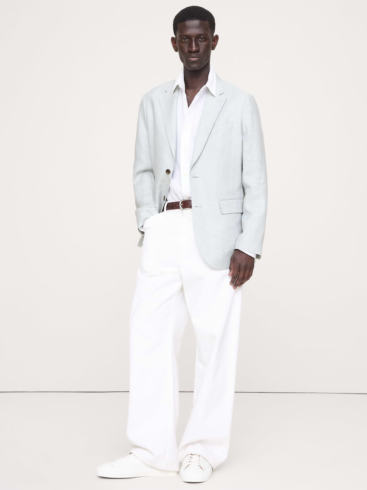 Tailored Slim-Fit Herringbone Linen-Merino Suit Jacket - Light Blue Texture