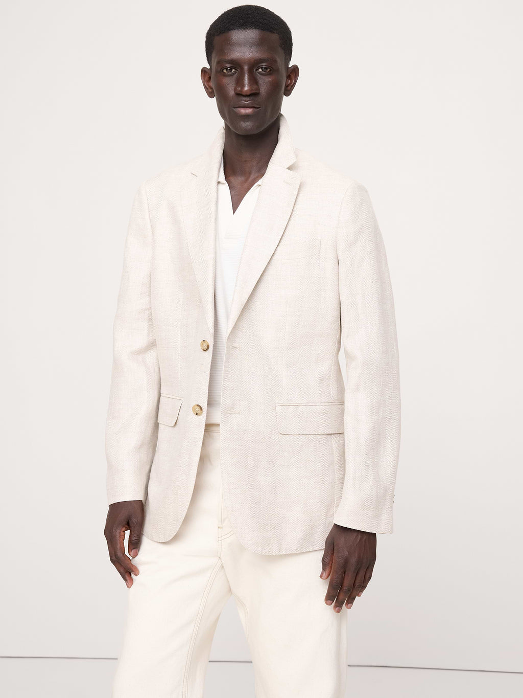 Tailored Slim-Fit Herringbone Linen Suit Jacket - Natural