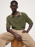 Cotton Zig-Zag Sweater Polo - Winter Moss Green