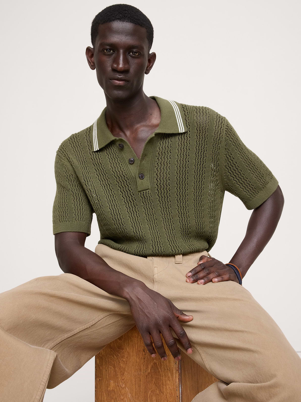 Cotton Zig-Zag Sweater Polo - Winter Moss Green