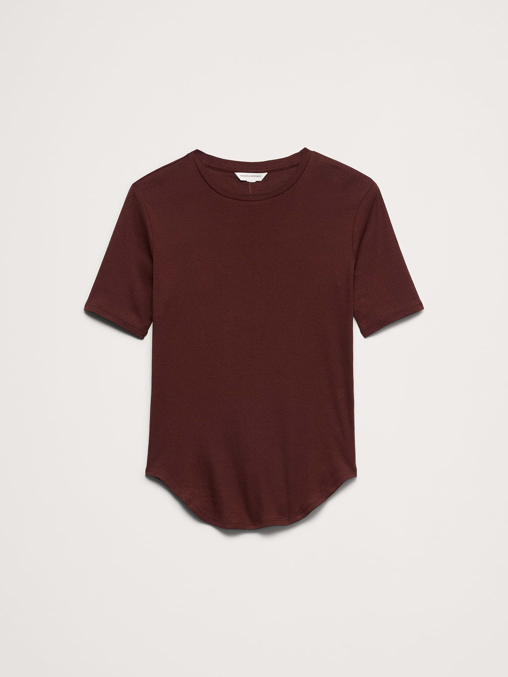 Airy Cotton Elbow-Sleeve T-Shirt - Radicchio Burgundy-Brown