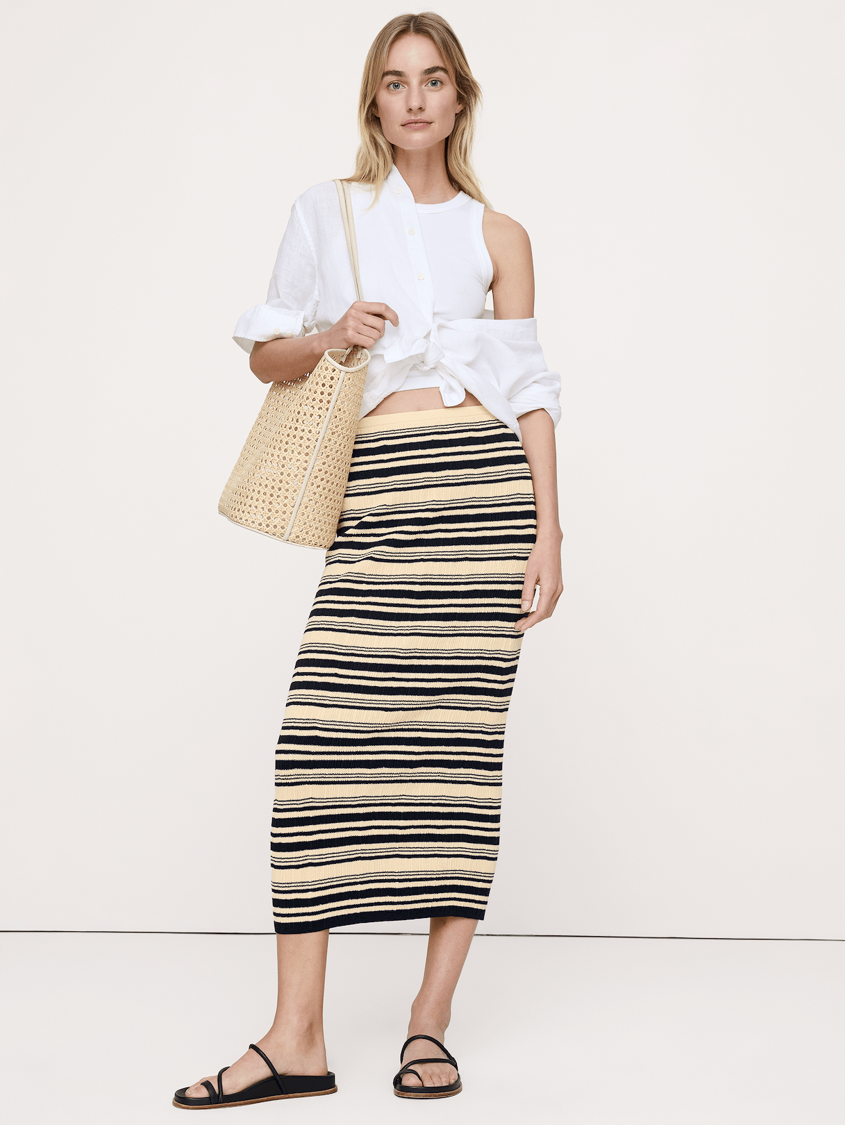 Crinkle Knit Maxi Skirt - Yellow Stripe