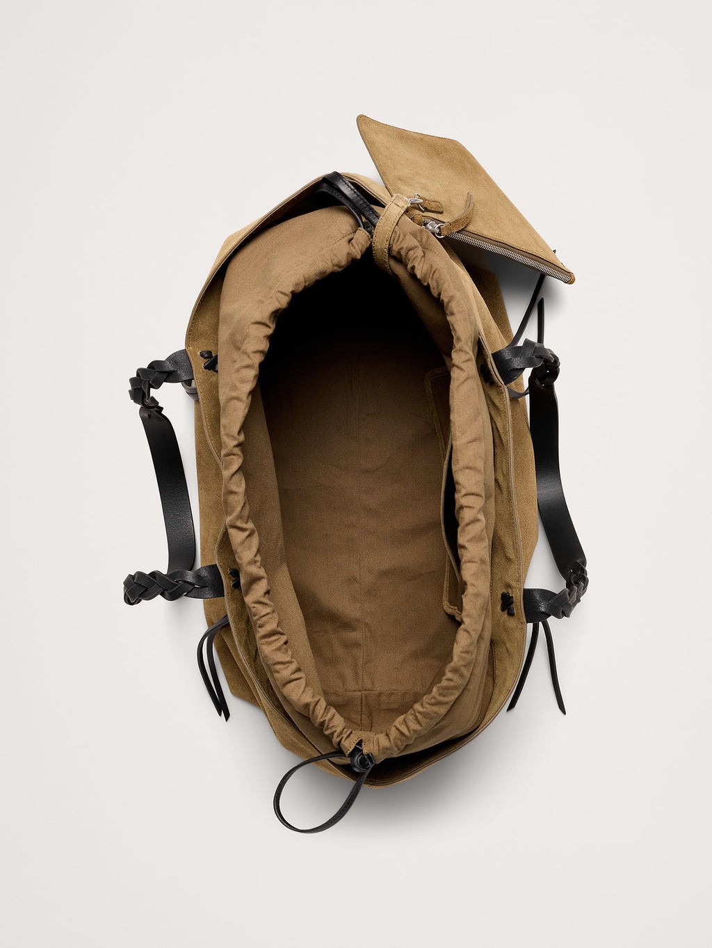 Large Leather East-West Tote - Olive Green