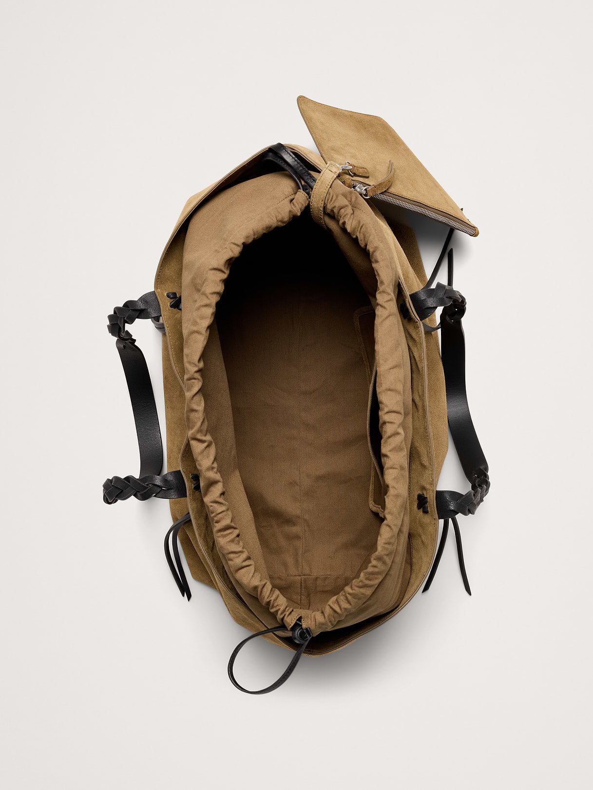 Large Leather East-West Tote - Olive Green