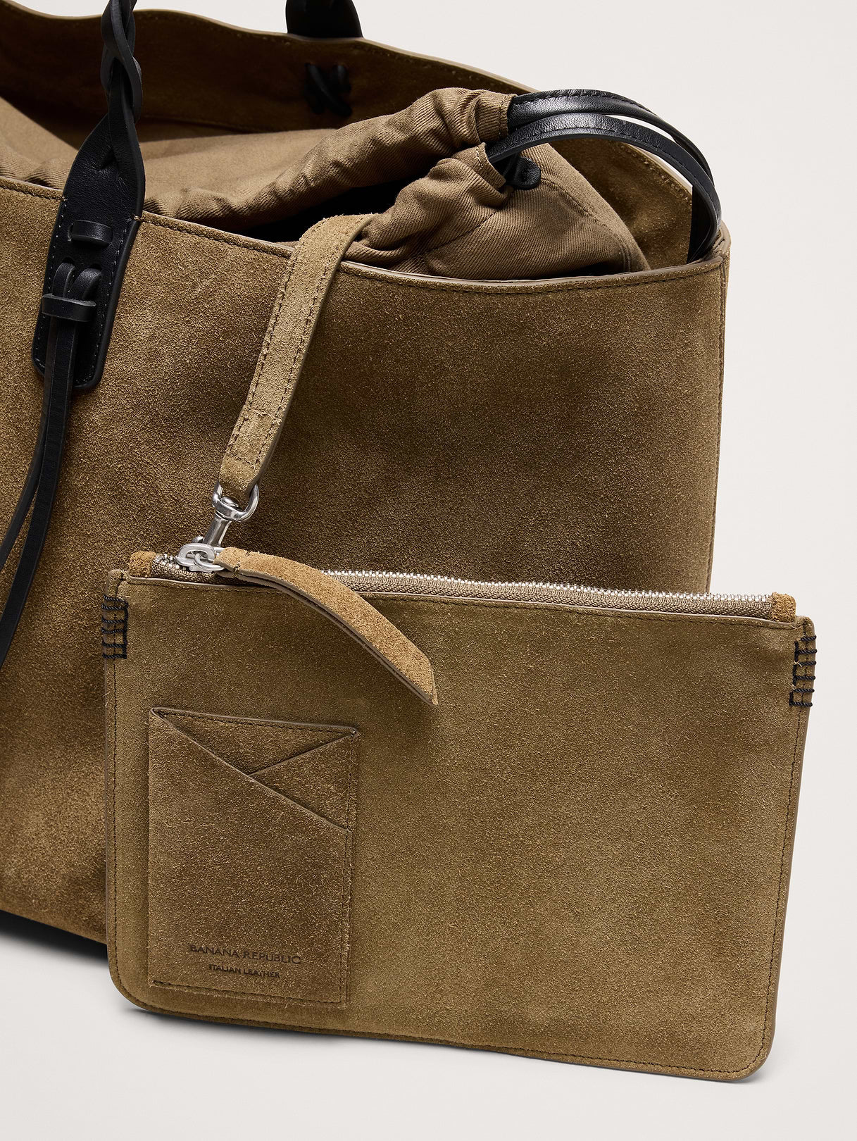 Large Leather East-West Tote - Olive Green