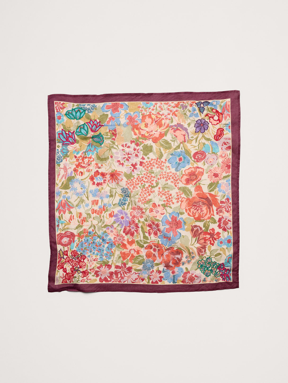 Embroidered Cotton Scarf by Vismaya - Deep Red Floral