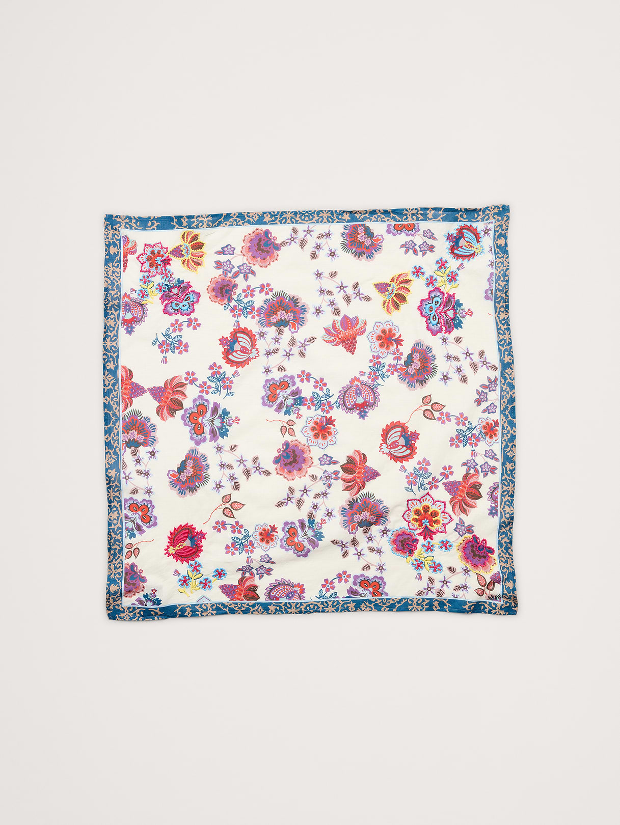Embroidered Cotton Scarf by Vismaya - Red White Floral