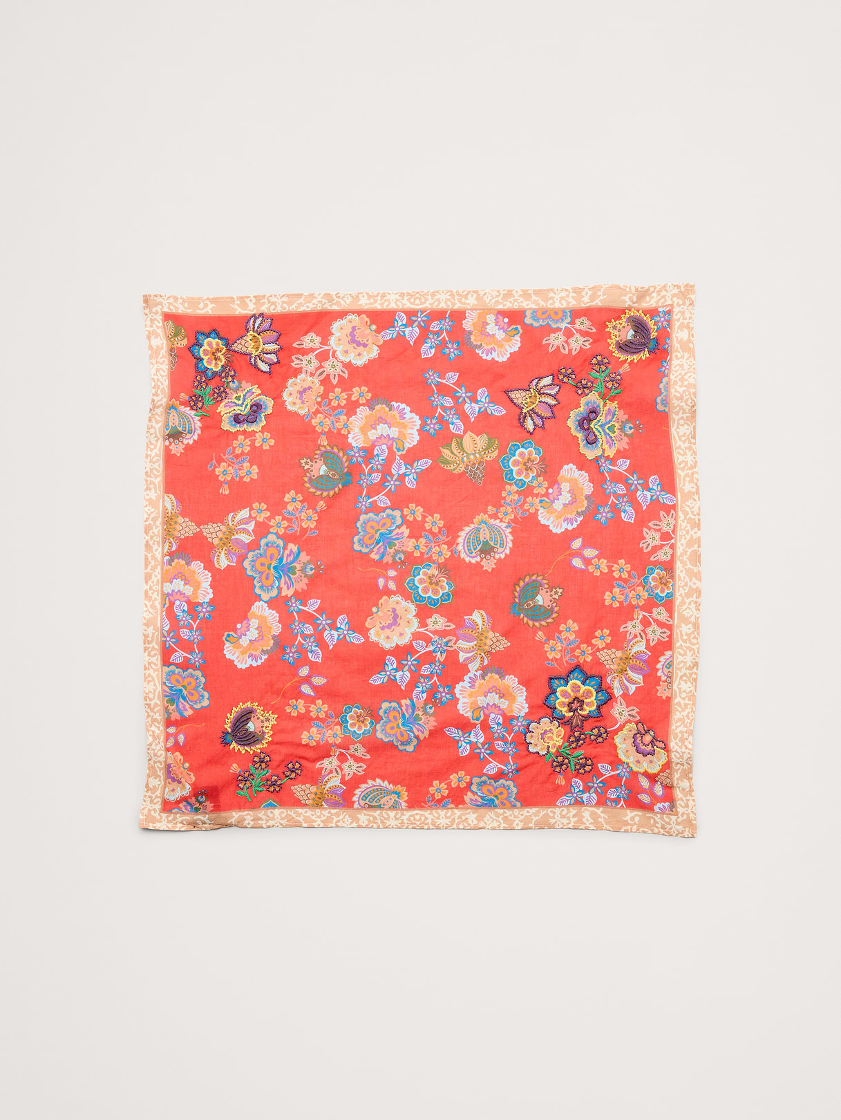 Embroidered Cotton Scarf by Vismaya - Sunrise Coral