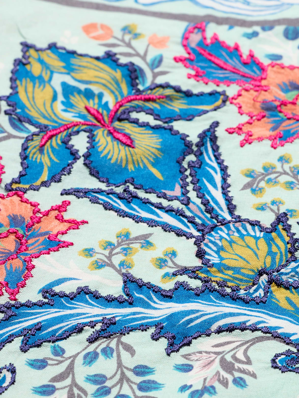Embroidered Cotton Scarf by Vismaya - Blue Multi
