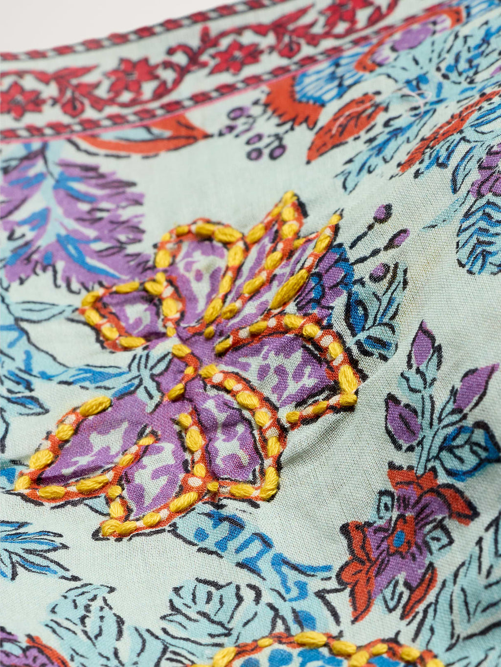 Embroidered Cotton Scarf by Vismaya - Frosted Aqua