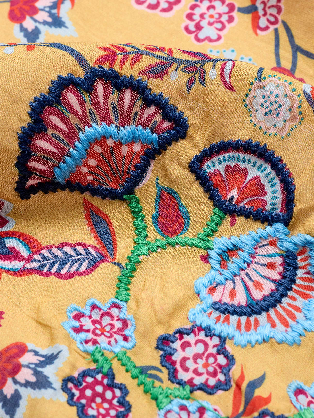 Embroidered Cotton Scarf by Vismaya - Yellow Primrose