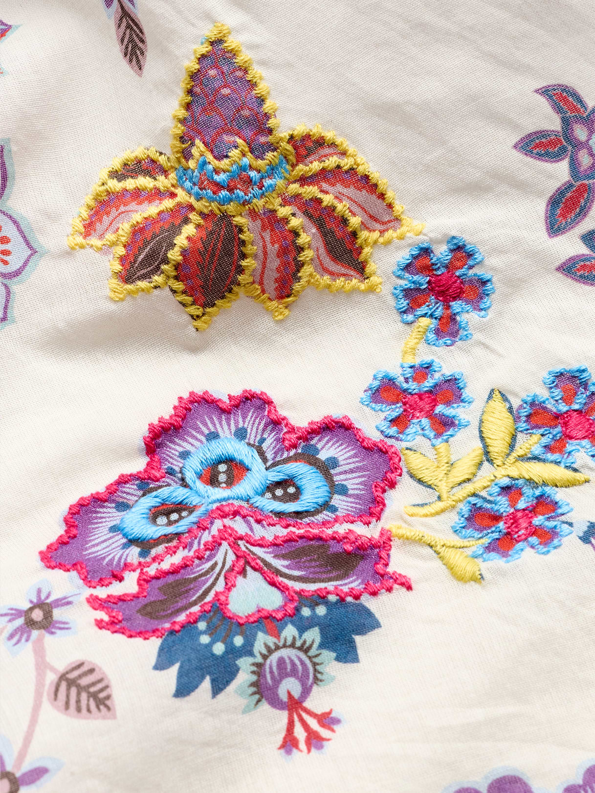Embroidered Cotton Scarf by Vismaya - Red White Floral