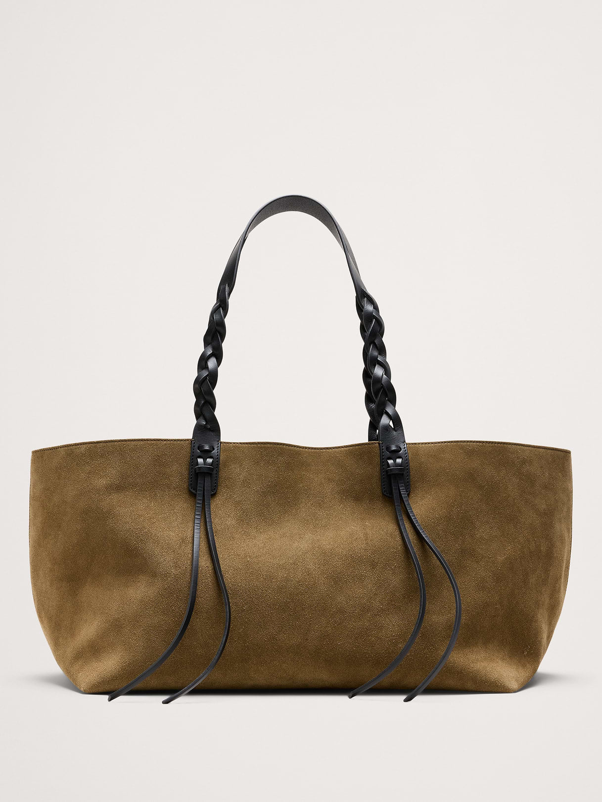 Large Leather East-West Tote - Olive Green