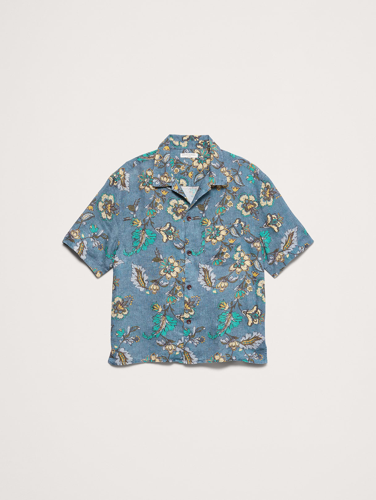 Standard-Fit Linen Resort Shirt - Blue Print