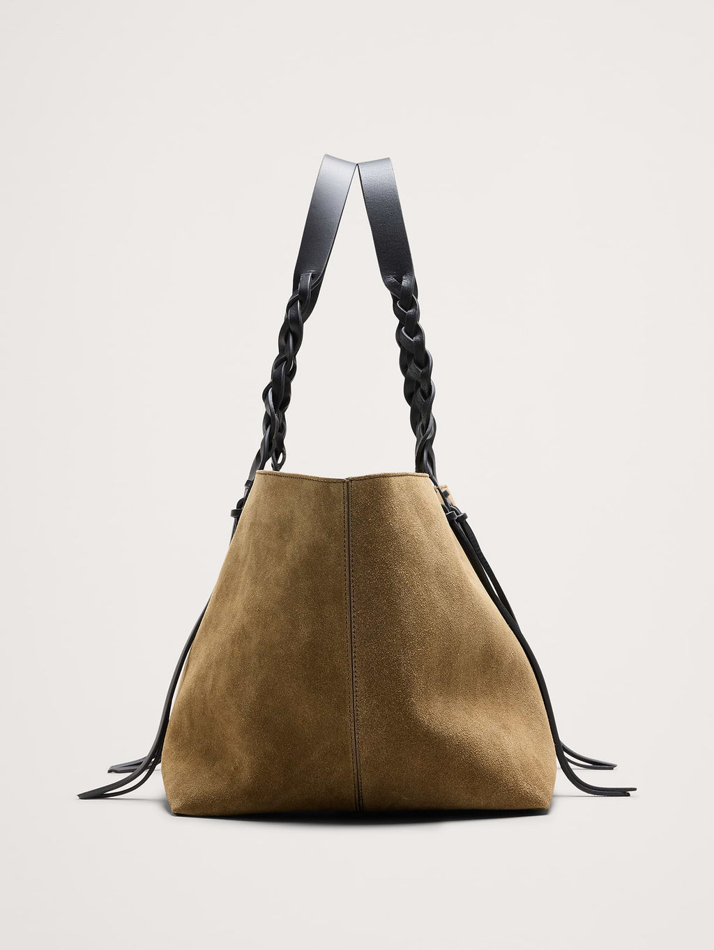 Large Leather East-West Tote - Olive Green