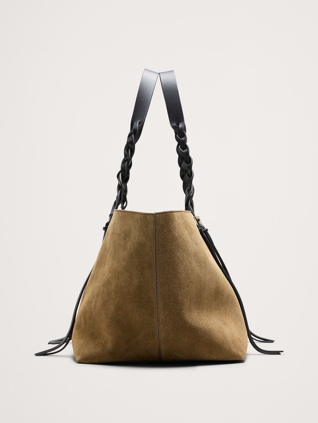 Large Leather East-West Tote - Olive Green