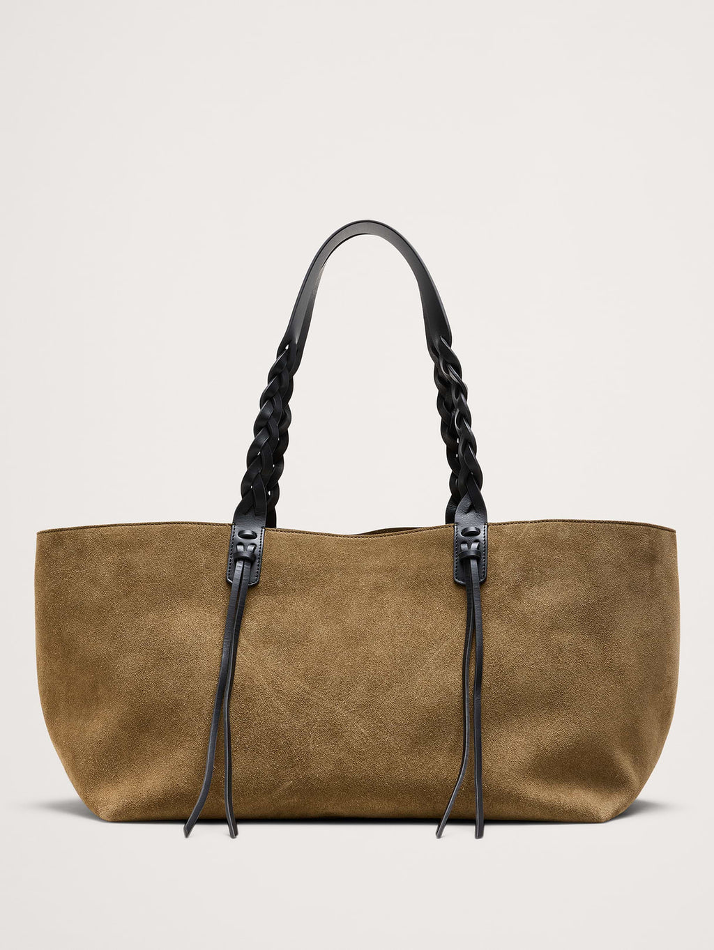 Large Leather East-West Tote - Olive Green