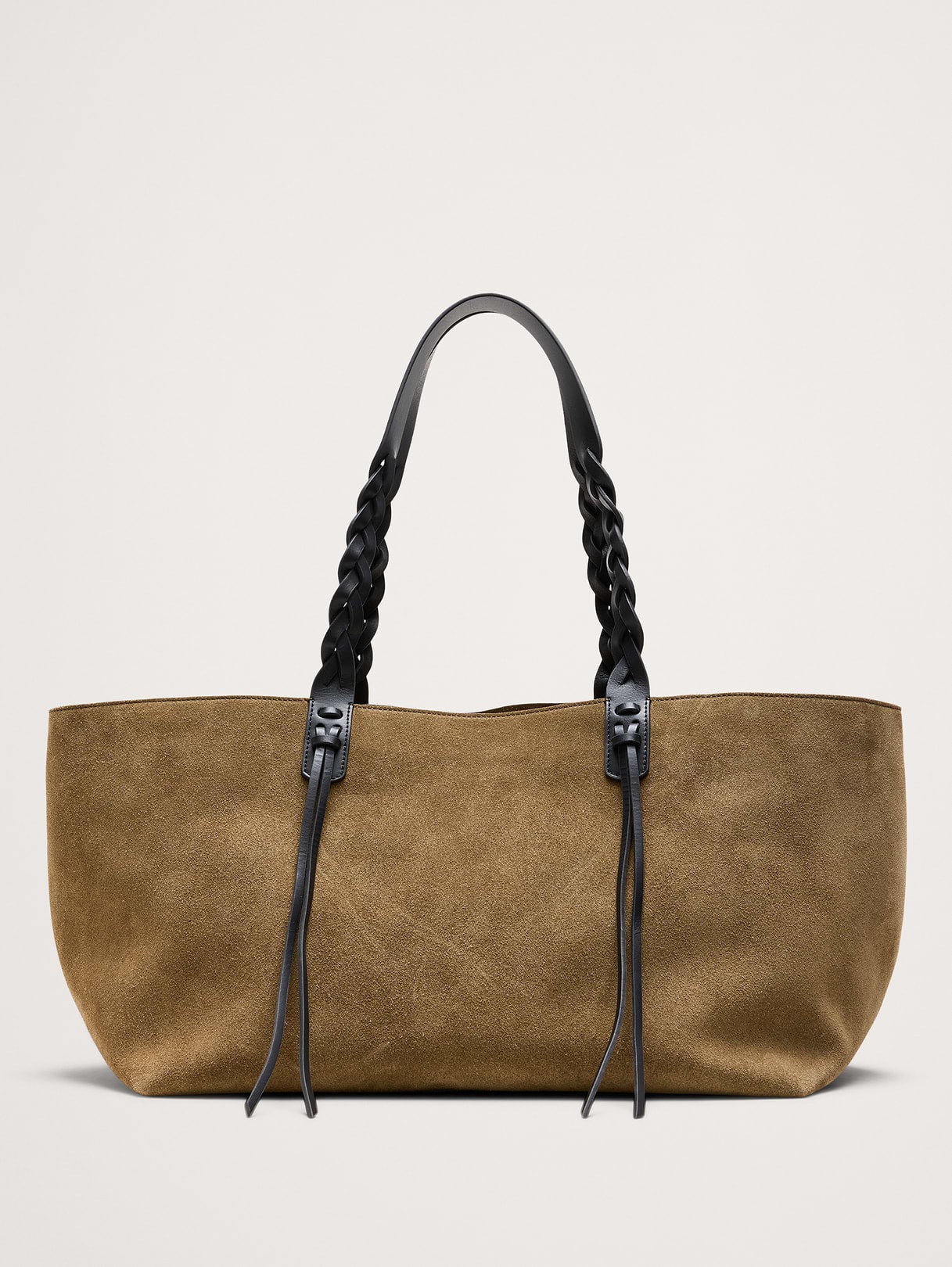 Large Leather East-West Tote - Olive Green