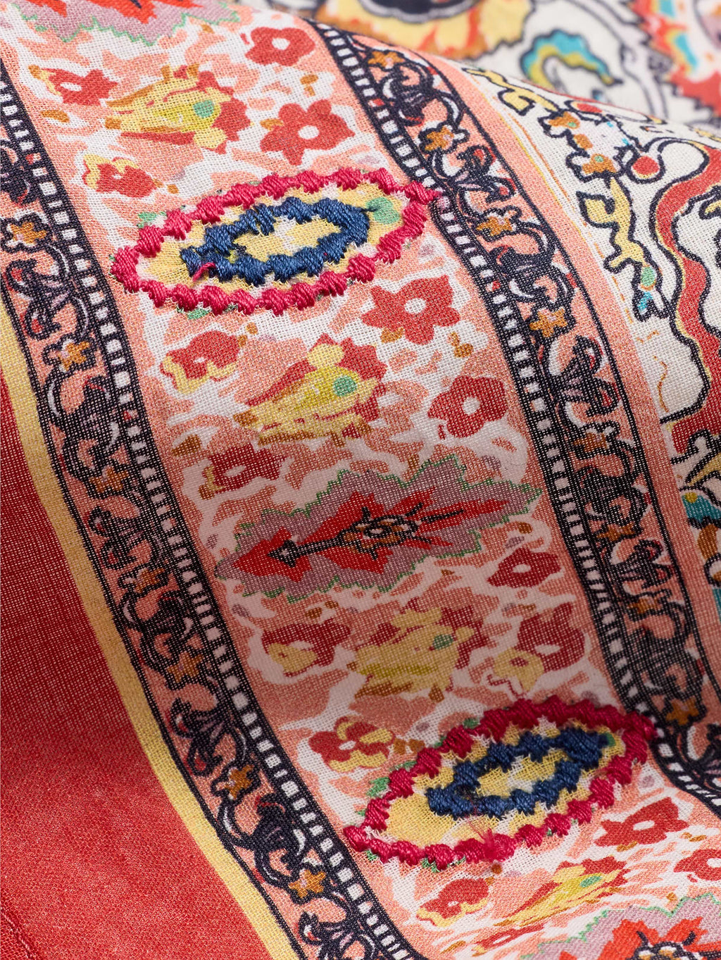 Embroidered Cotton Scarf by Vismaya - Orange Geo