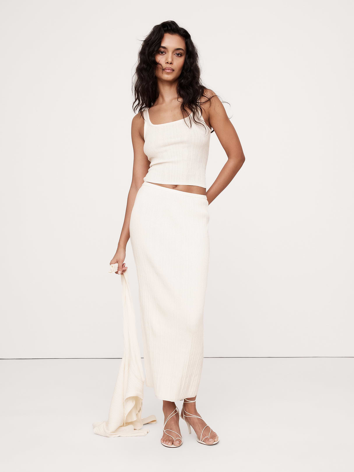 Crinkle Knit Maxi Skirt - Ivory