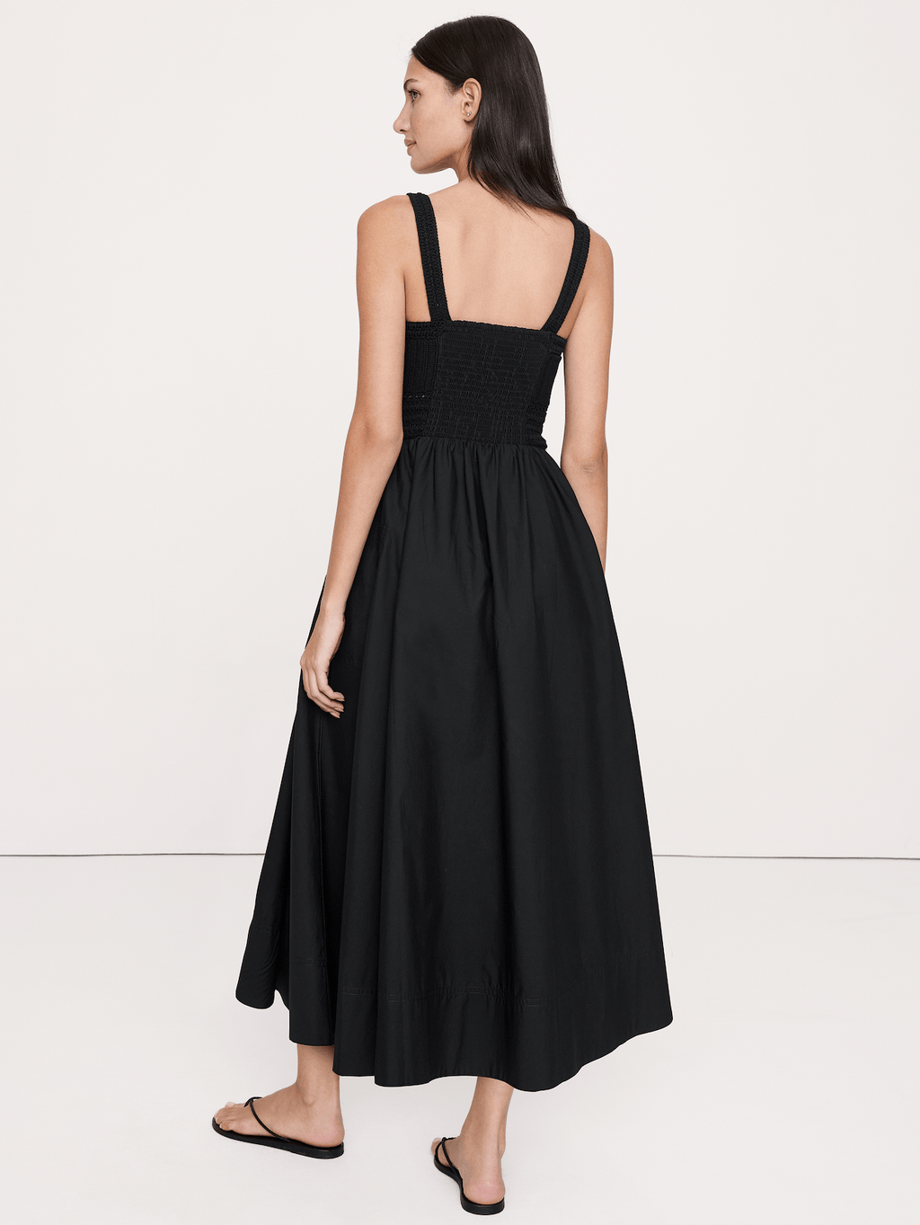 Crochet & Cotton Poplin Mixed-Media Midi Dress - Black