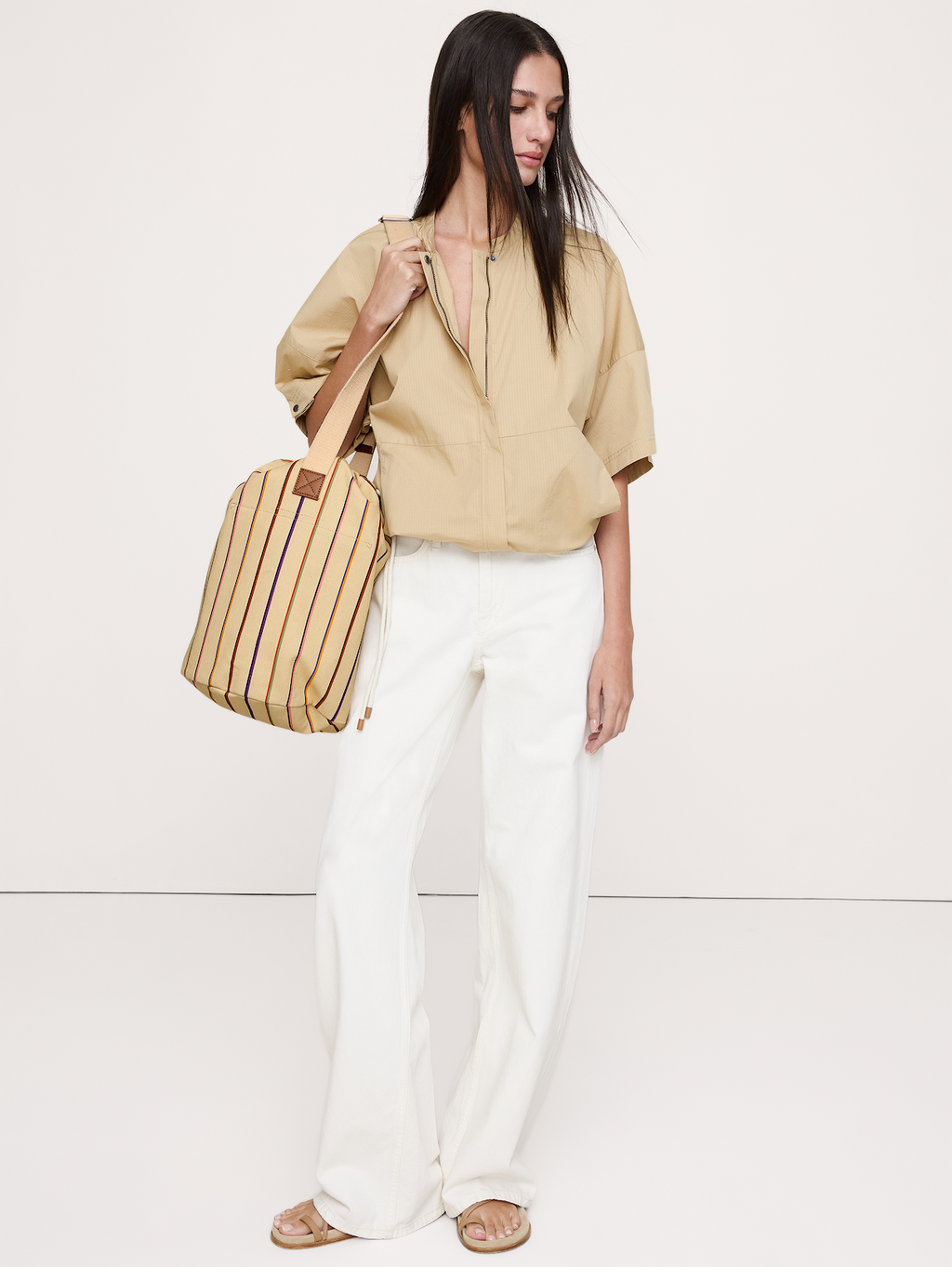 Cotton Canvas Crossbody Bag - Pastel Multi Stripe