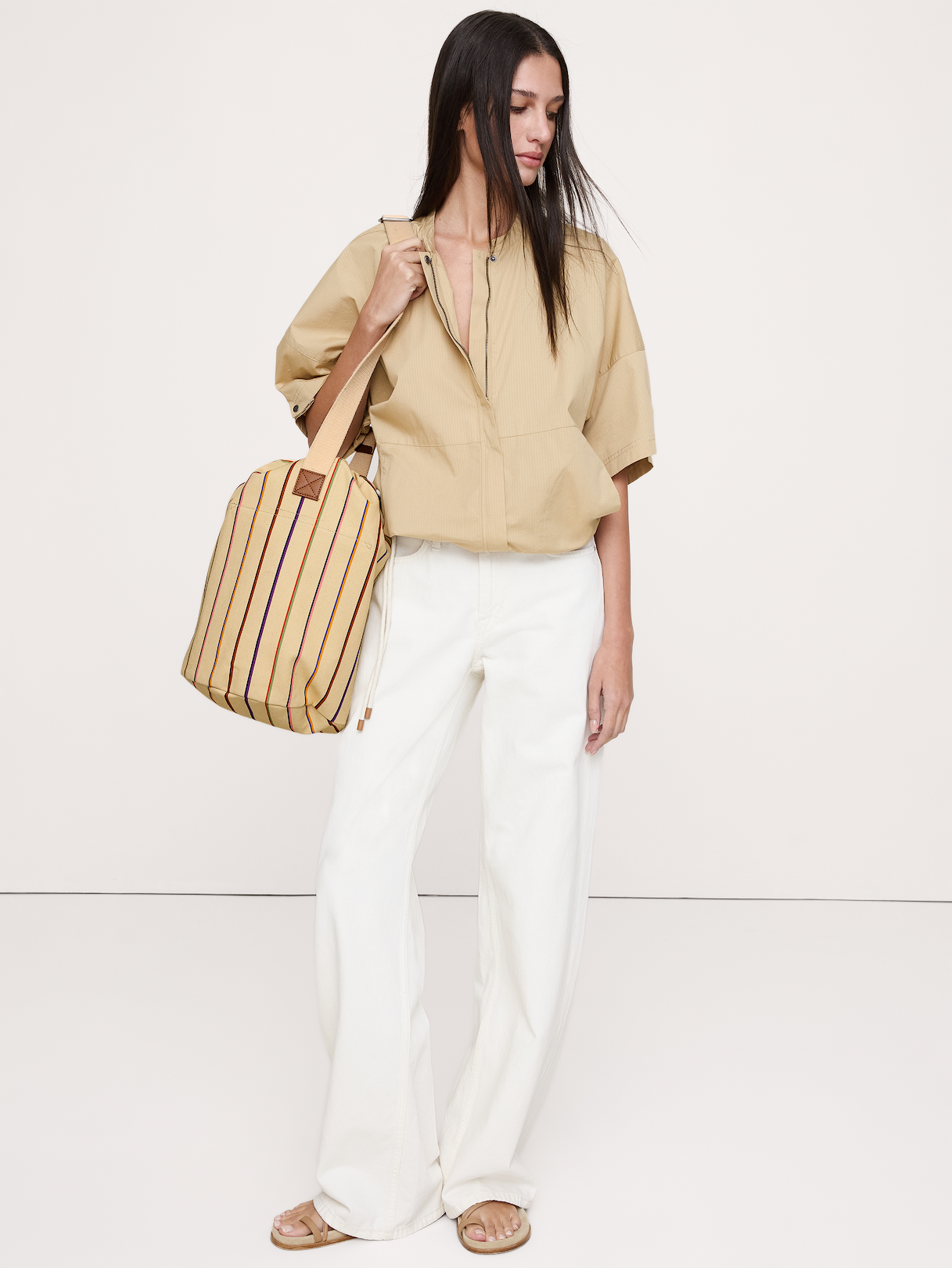 Cotton Canvas Crossbody Bag - Pastel Multi Stripe