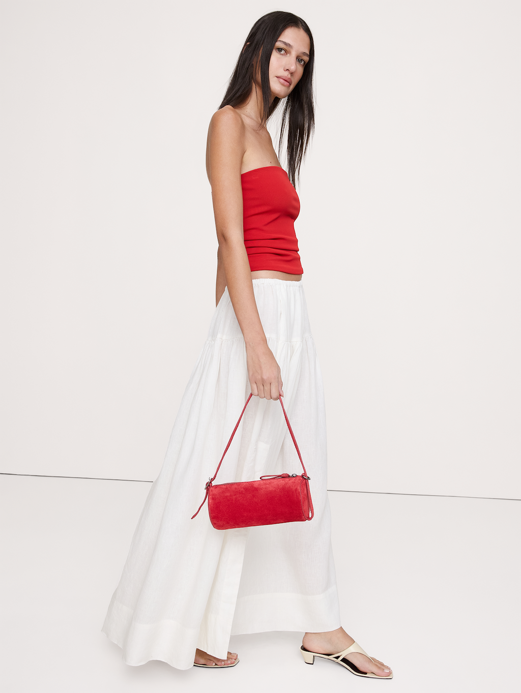 Leather Barrel Bag - Red