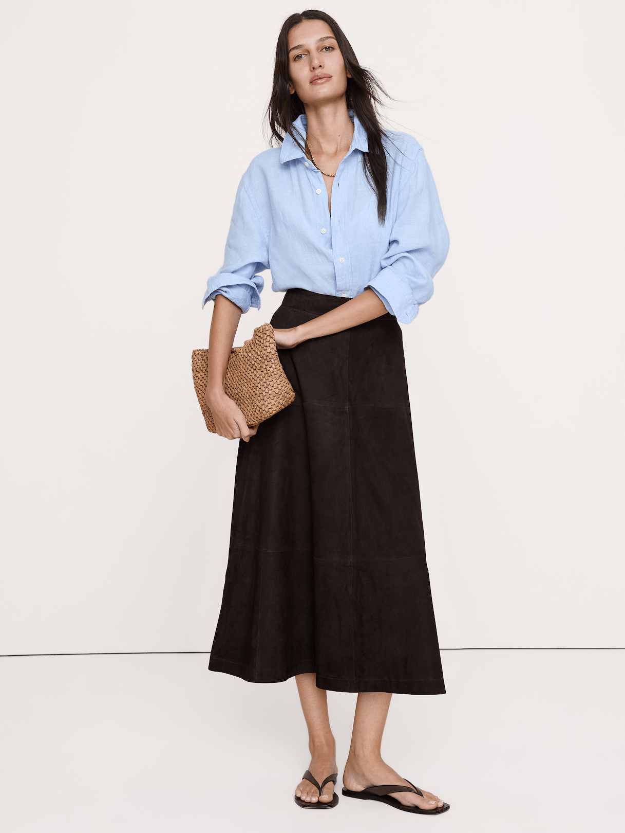 Suede Midi Skirt - Ganache Brown