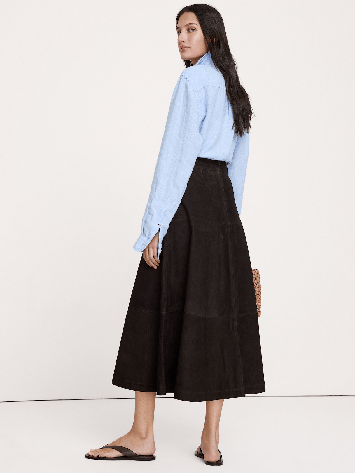 Suede Midi Skirt - Ganache Brown