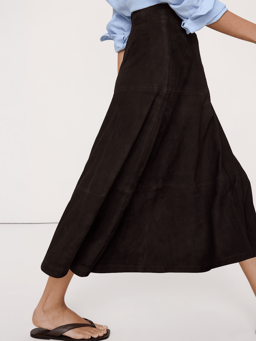 Suede Midi Skirt - Ganache Brown