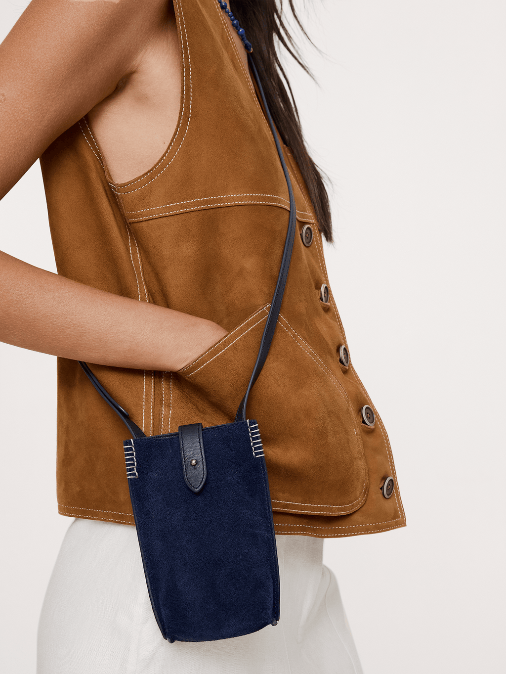 Crossbody Pouch - Navy Blue Suede