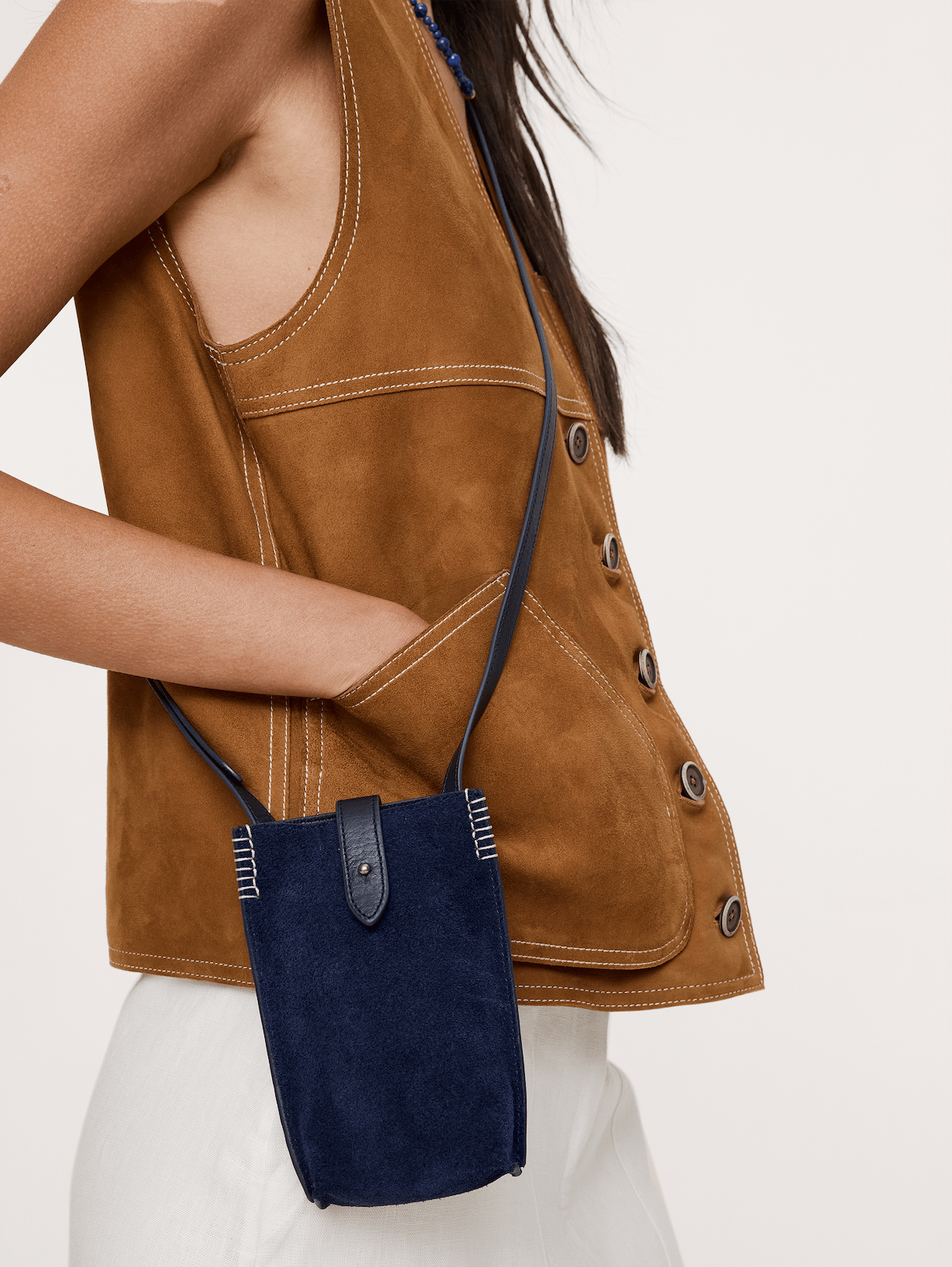 Crossbody Pouch - Navy Blue Suede