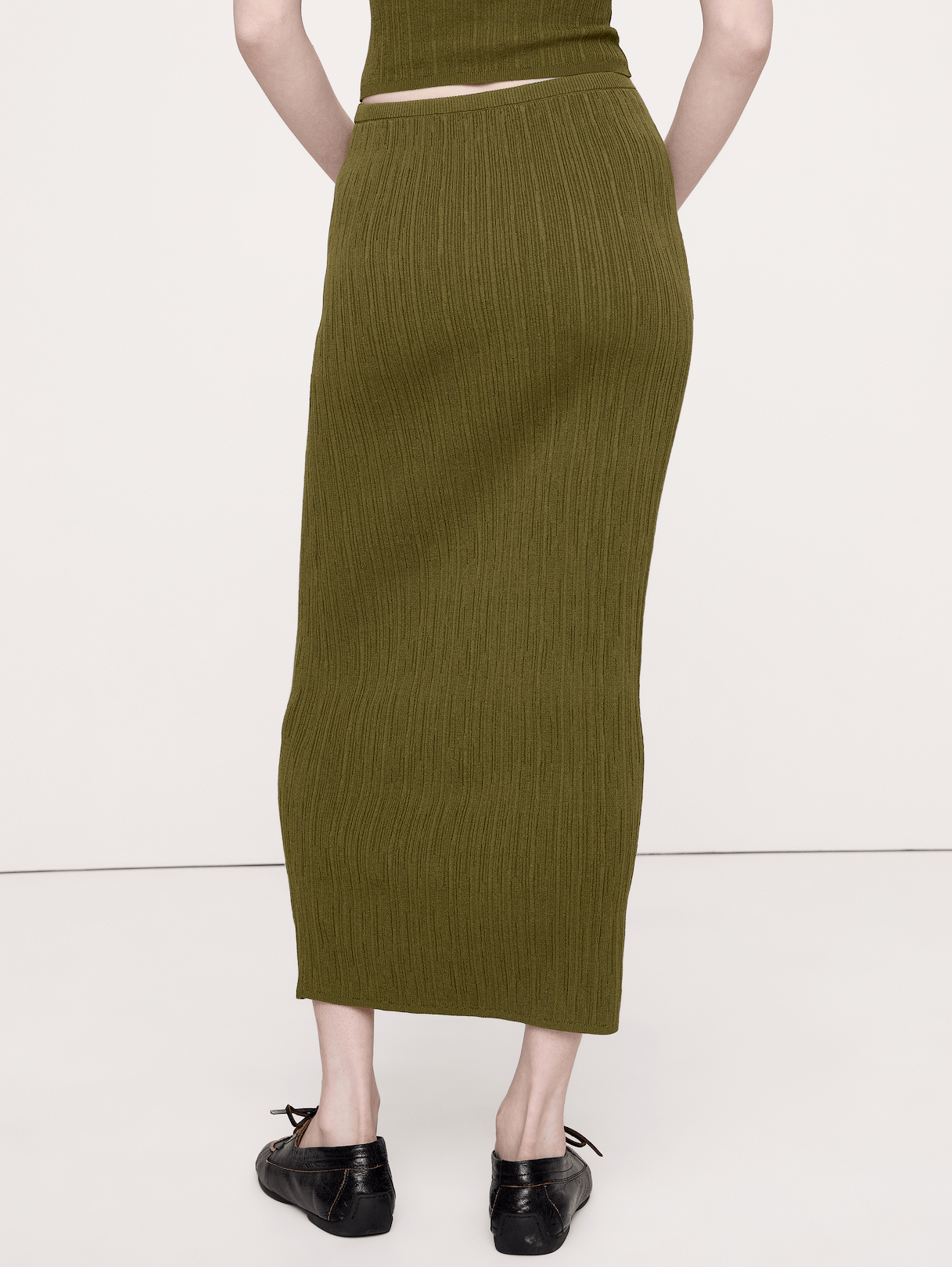 Crinkle Knit Maxi Skirt - Campground Green