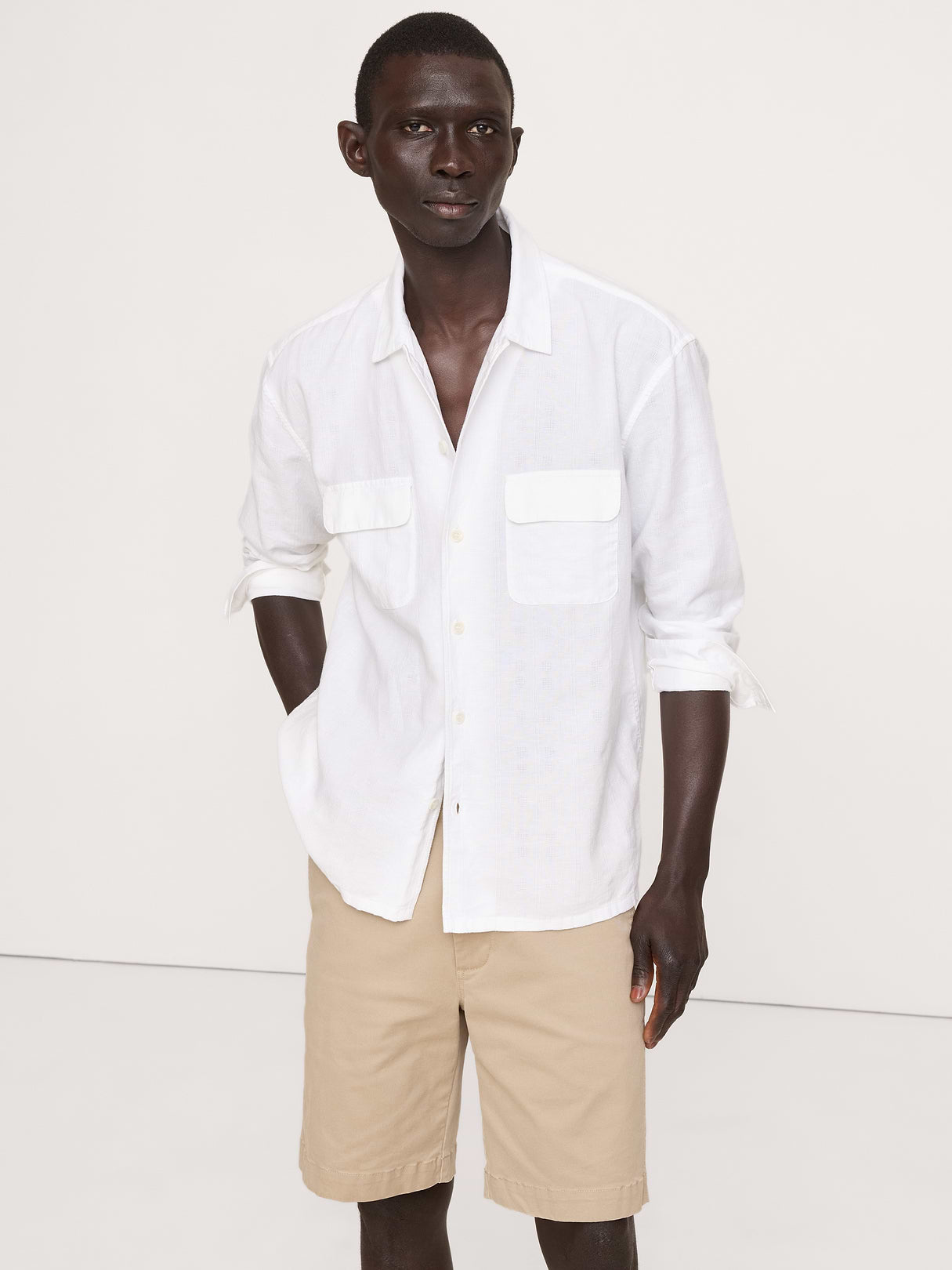 Relaxed-Fit Linen Resort Shirt - White Texture