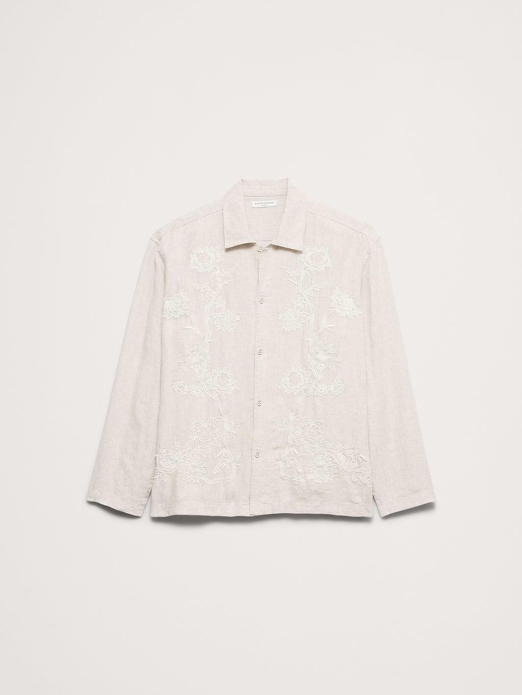 Relaxed-Fit Embroidered Linen Long-Sleeve Resort Shirt - Natural