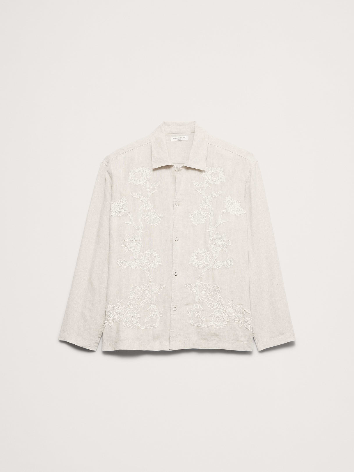 Relaxed-Fit Embroidered Linen Long-Sleeve Resort Shirt - Natural