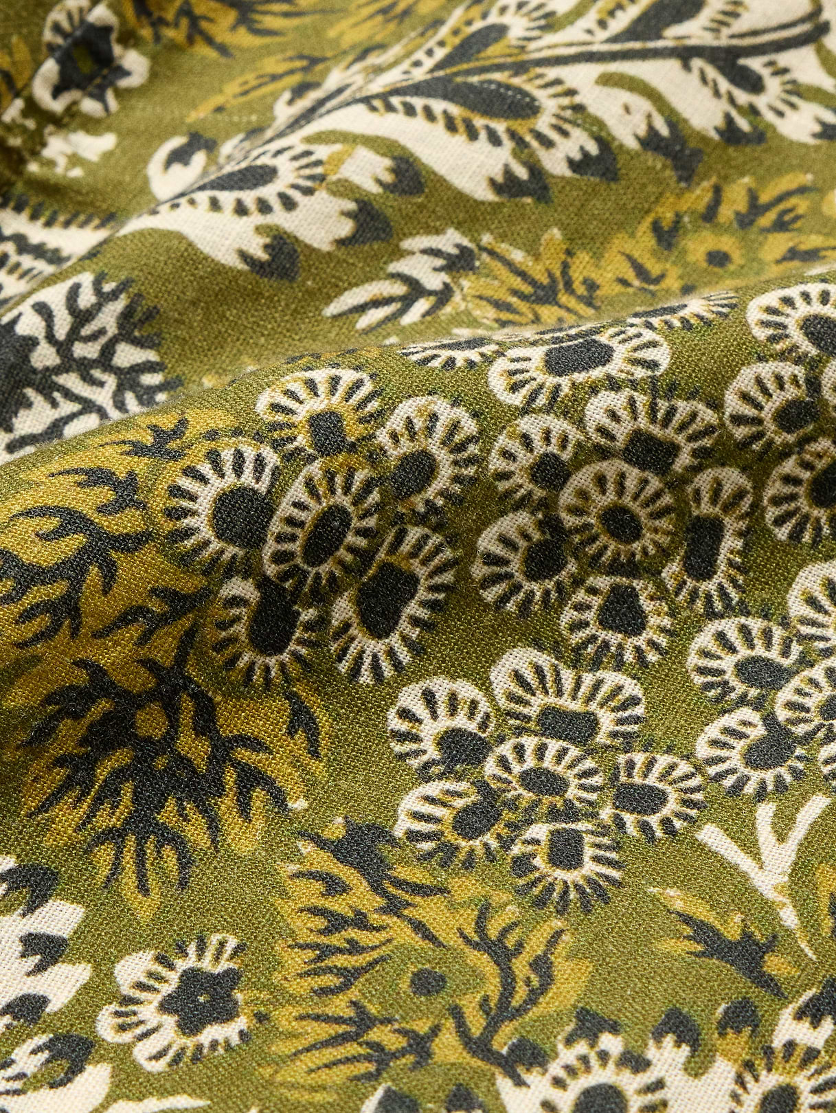 Standard-Fit Linen Resort Shirt - Olive Green Print