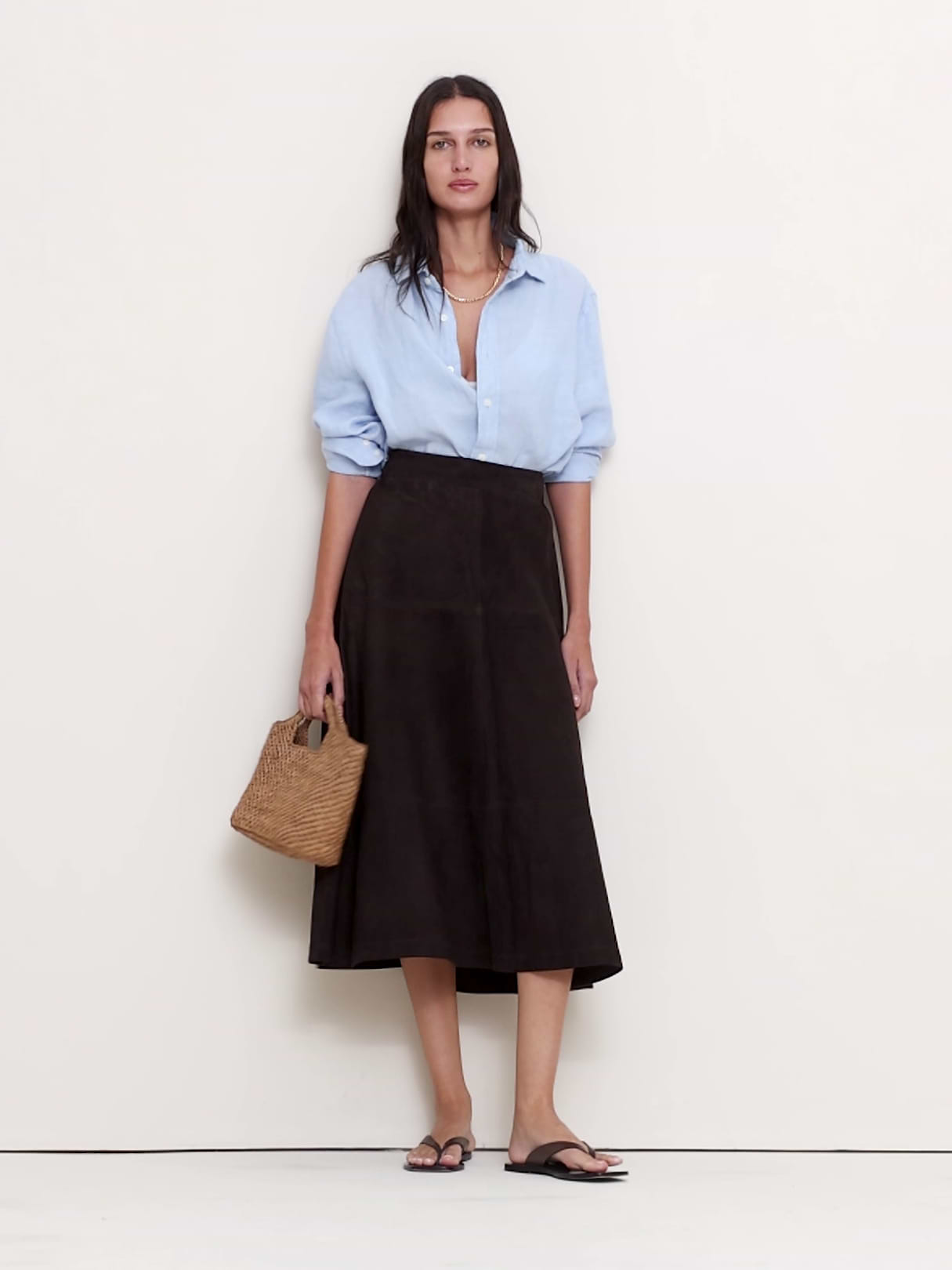 Suede Midi Skirt - Ganache Brown