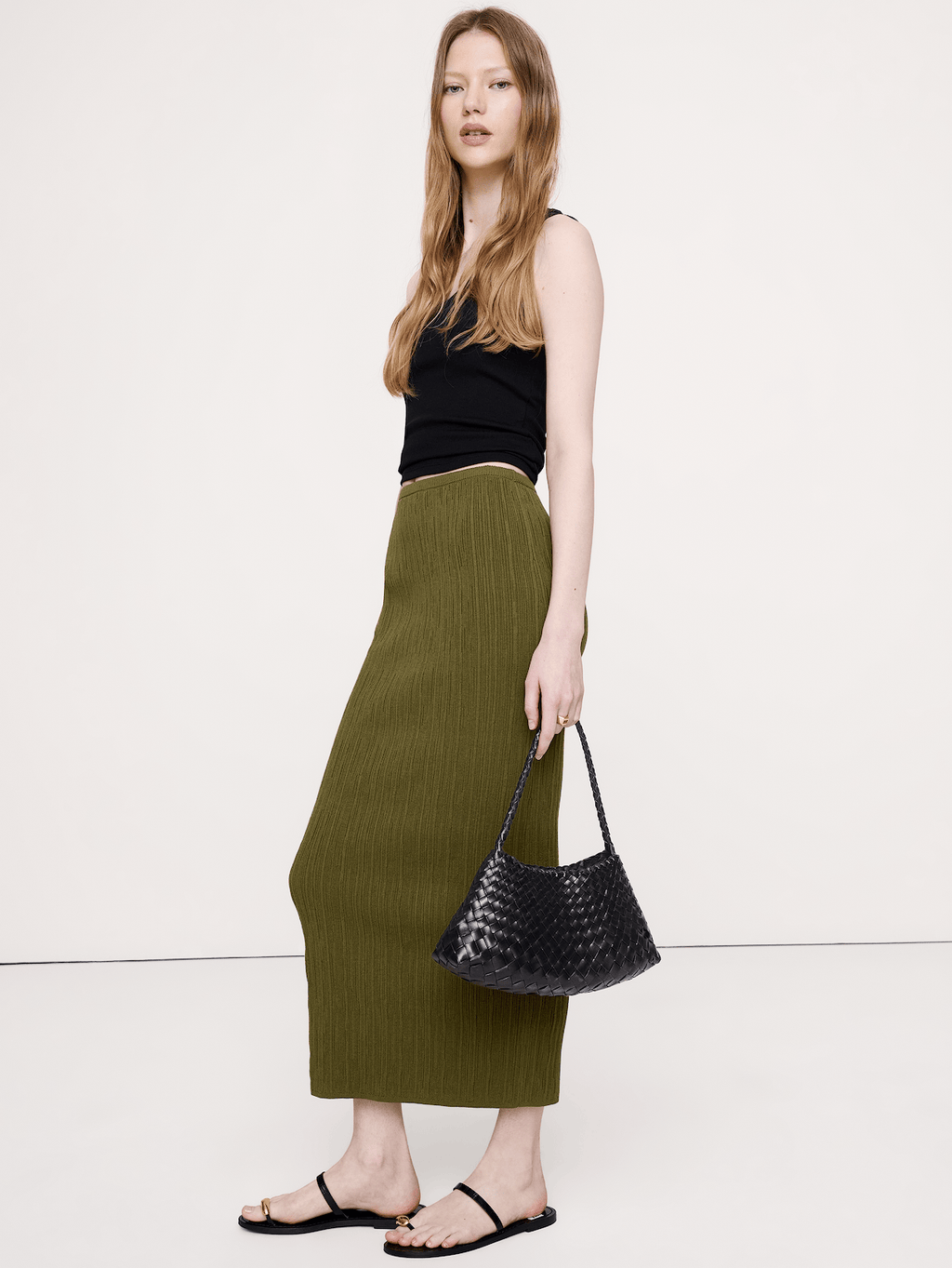 Crinkle Knit Maxi Skirt - Campground Green
