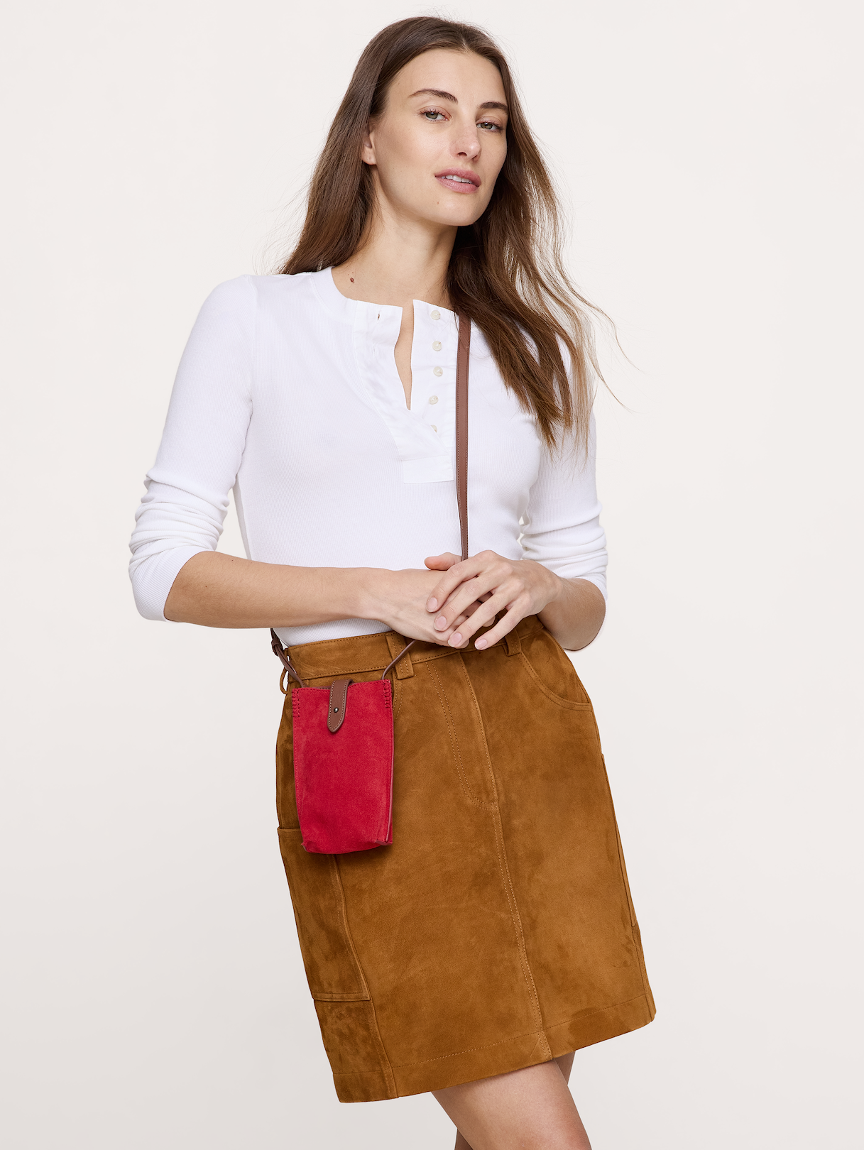 Crossbody Pouch - Red Suede