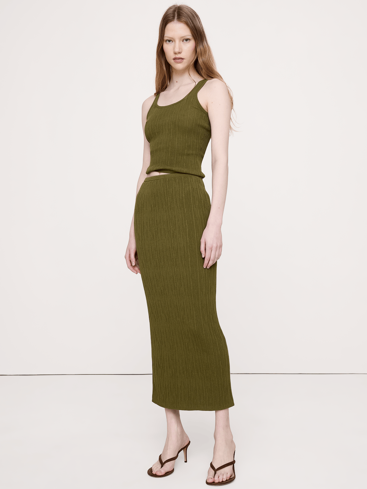 Crinkle Knit Maxi Skirt - Campground Green