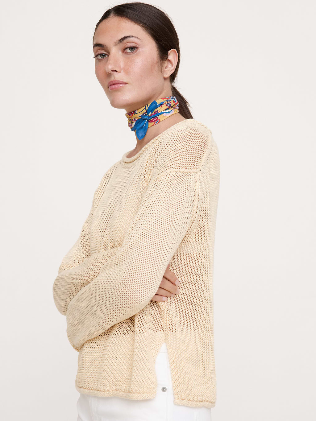 Embroidered Cotton Scarf by Vismaya - Yellow Primrose