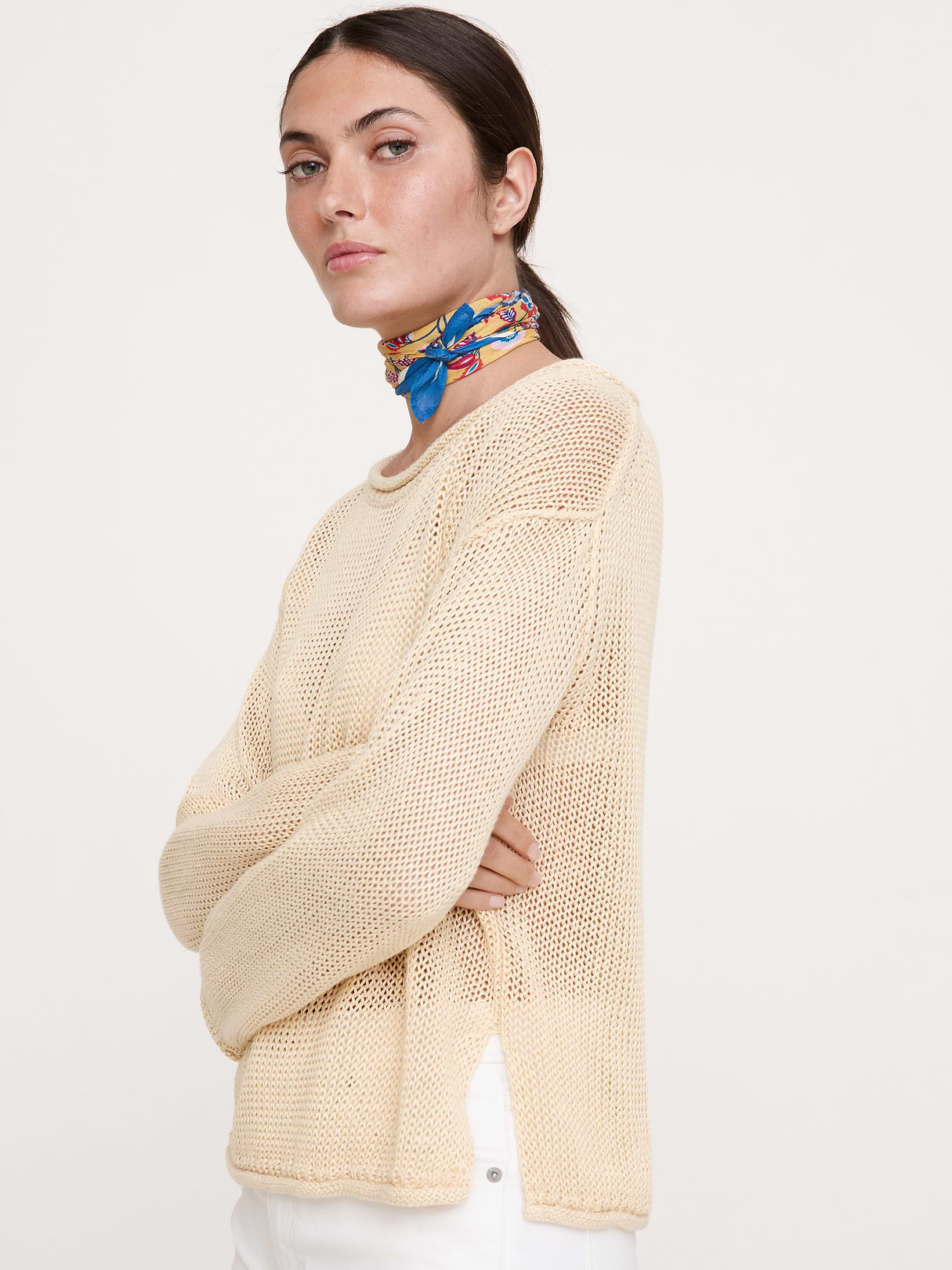 Embroidered Cotton Scarf by Vismaya - Yellow Primrose
