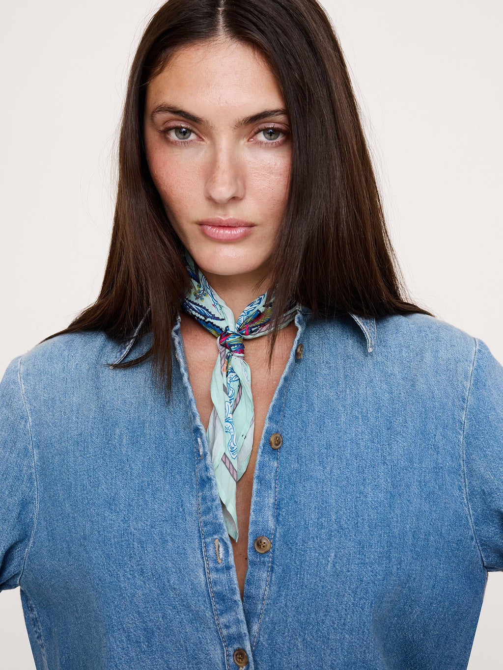 Embroidered Cotton Scarf by Vismaya - Blue Multi