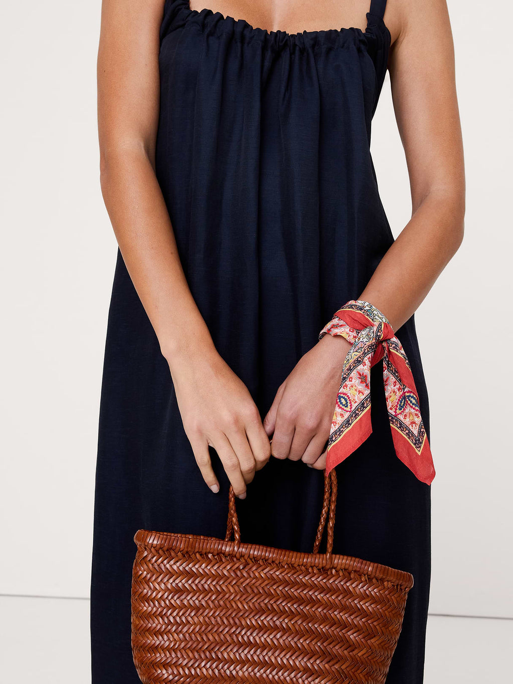 Embroidered Cotton Scarf by Vismaya - Orange Geo